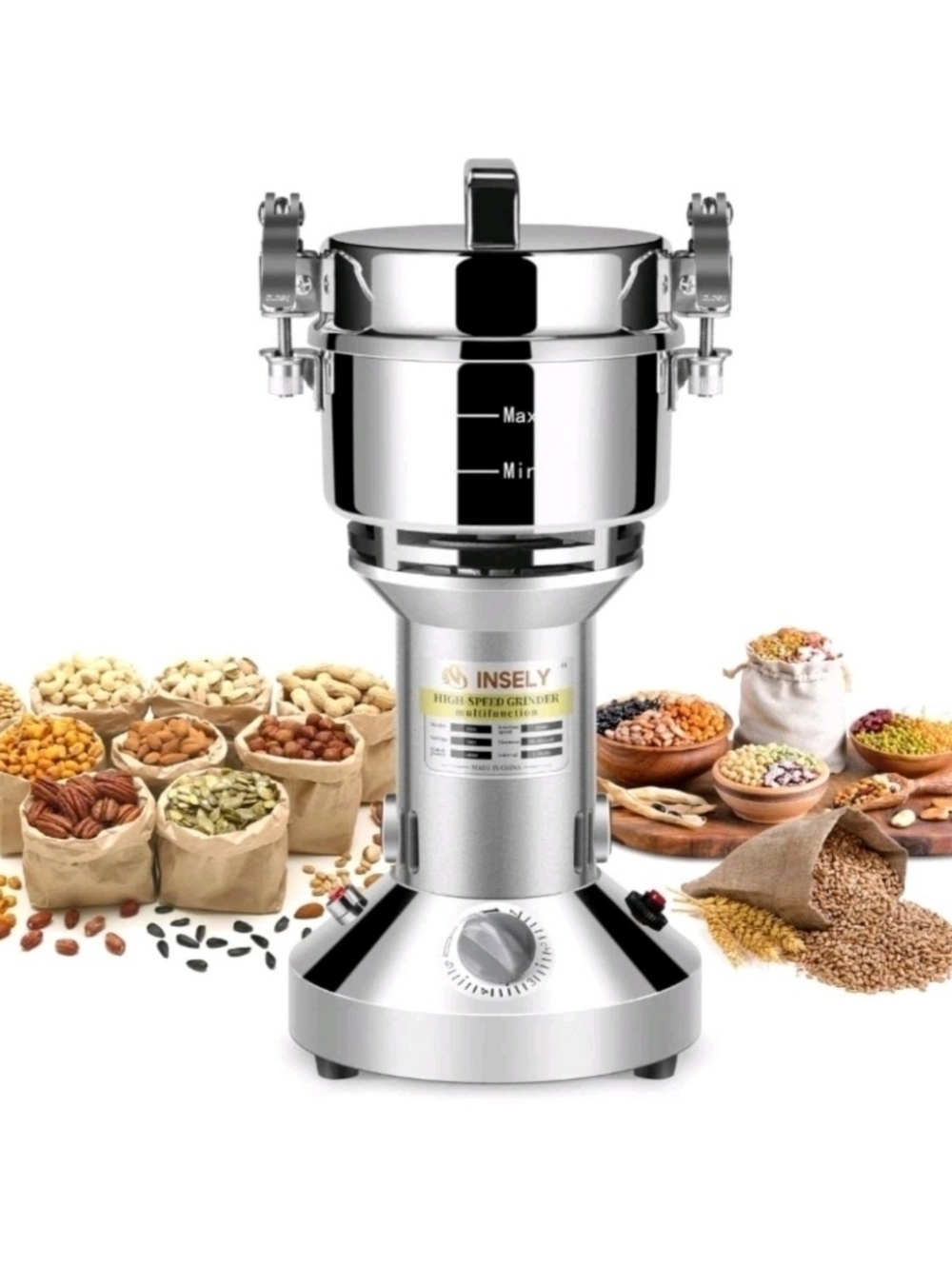 INSELY Grain Mill Grinder 300g High Speed Food Grain Mill Wheat Grinder Coffee